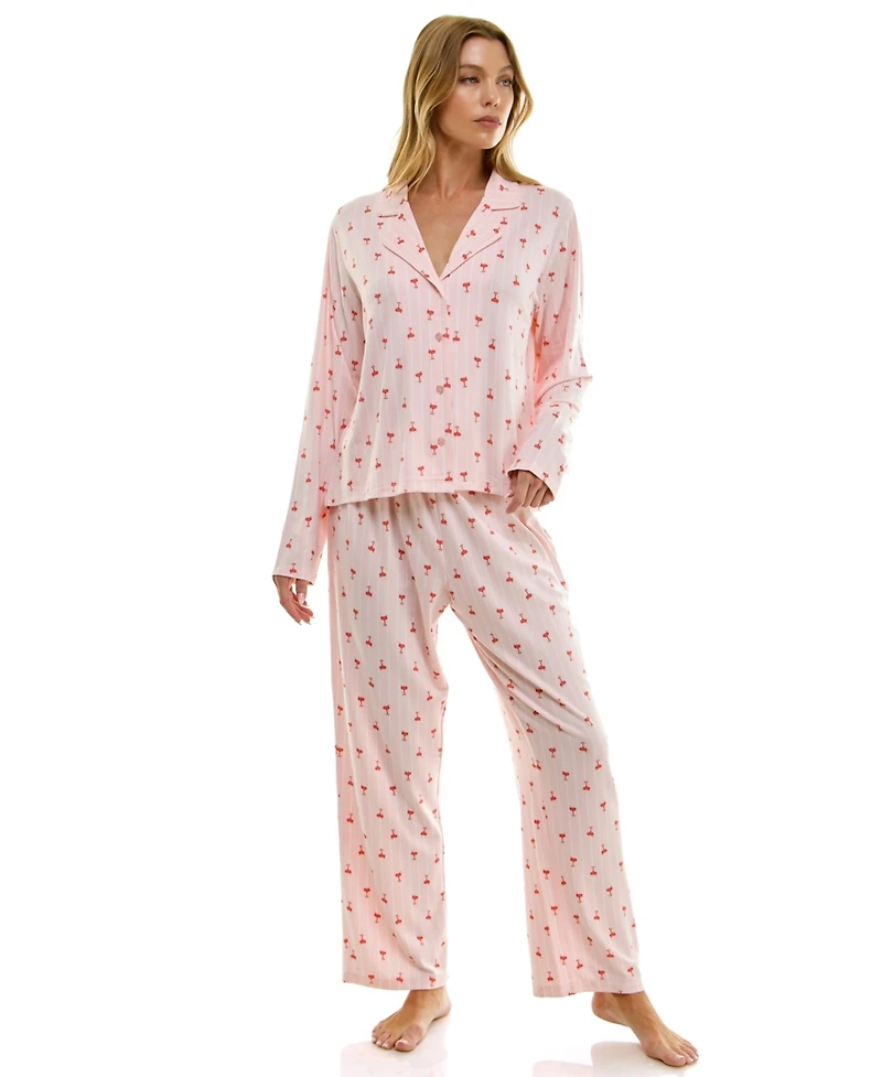 Sincerely Jules Women's Long Sleeve Top and Bottom 2-Piece Notch Collar Set