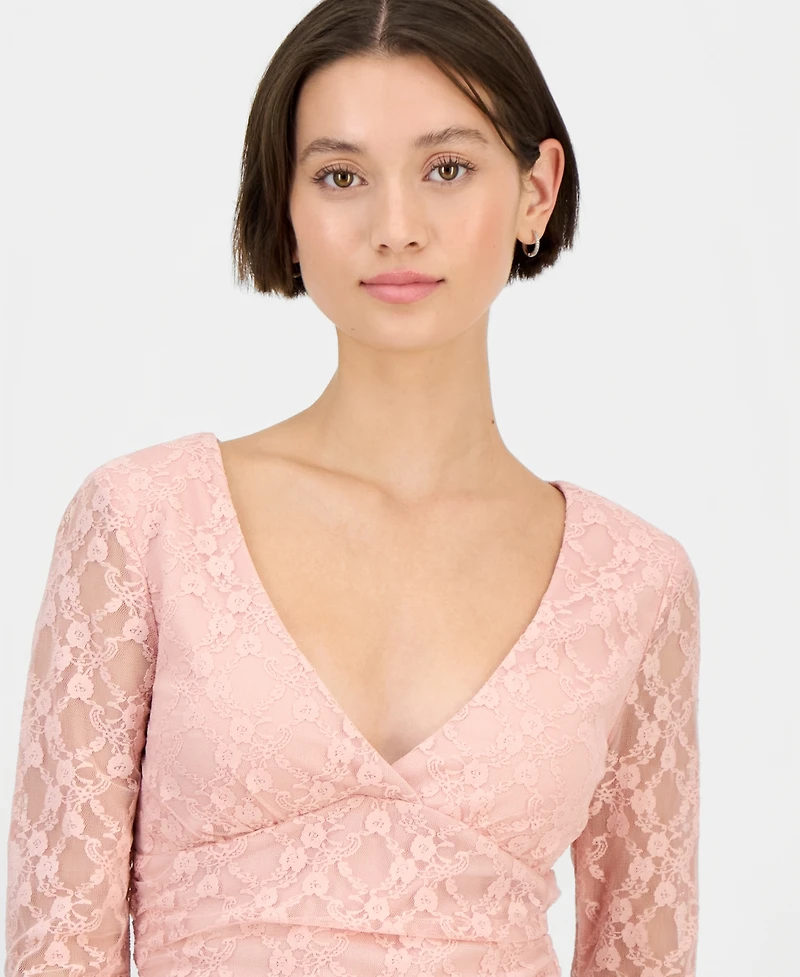 Sincerely Jules Juniors' Lace Long-Sleeve V-Neck Top