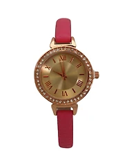 Pink Rhinestone Skinny Leather Strap Watch