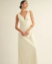 Arose Studio, Inc Women's V-Neck Scalloped Lace Tie-Back Slip Midi Dress