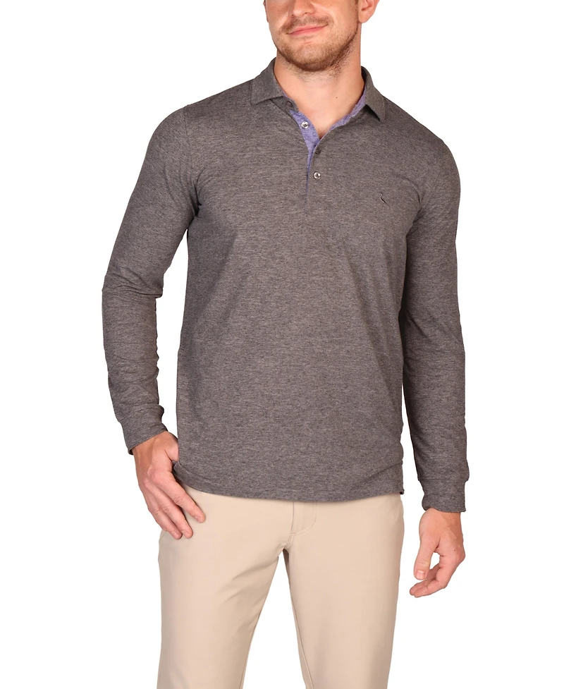 Tailorbyrd Men's Brushed Melange Super Soft Long Sleeve Polo