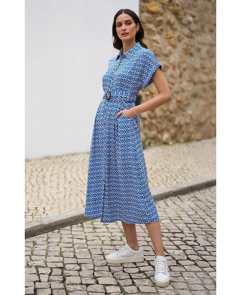 Yumi Women's Belted Midi Shirt Dress