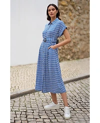 Yumi Women's Belted Midi Shirt Dress