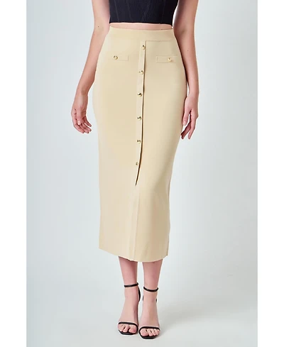 endless rose Women's Knit Pocketed A-line Midi Skirt