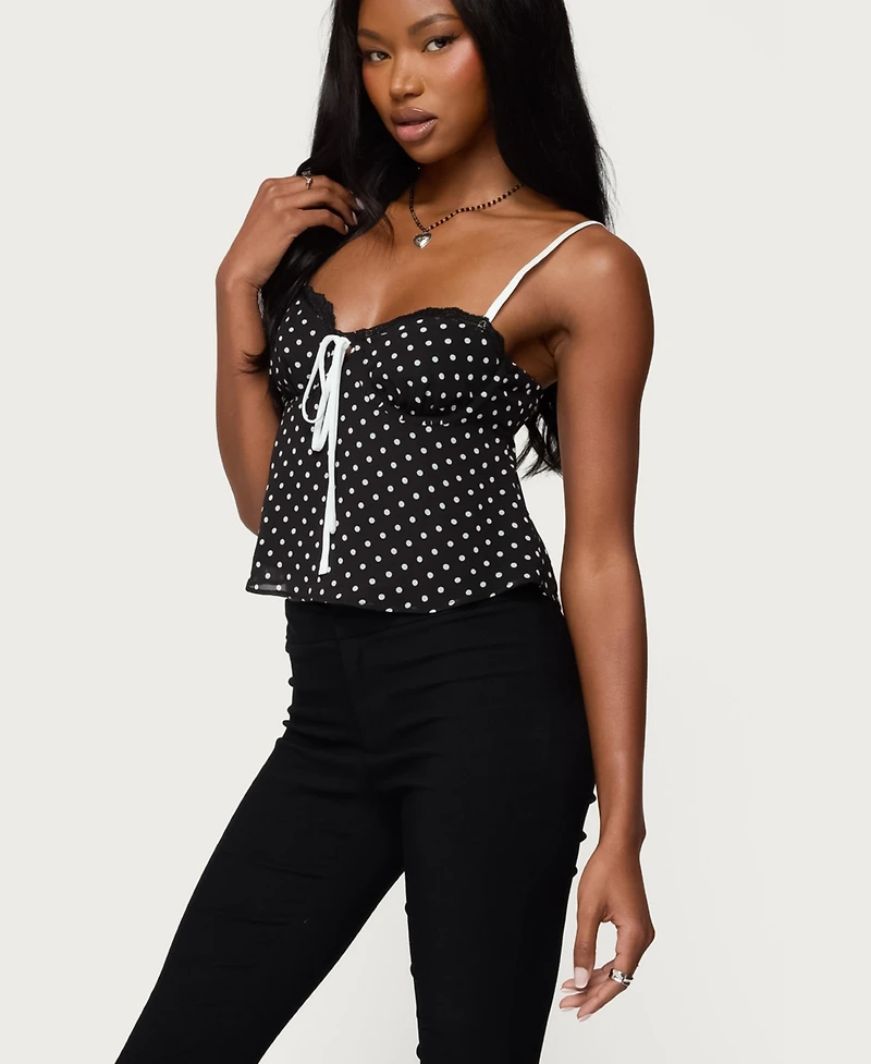 Edikted Women's Contrast Polka Dot Cupped Chiffon Top