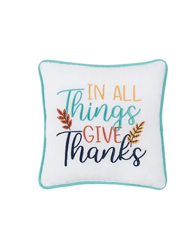 Thanksgiving "In All Give Thanks" Wheat Flowers Accent Small/Petite Accent Pillow, 10" x 10"