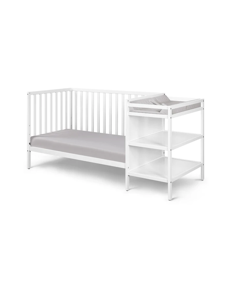Forest'nSky White 3-in-1 Convertible Crib and Changer Combo with Drawers and Open Shelving