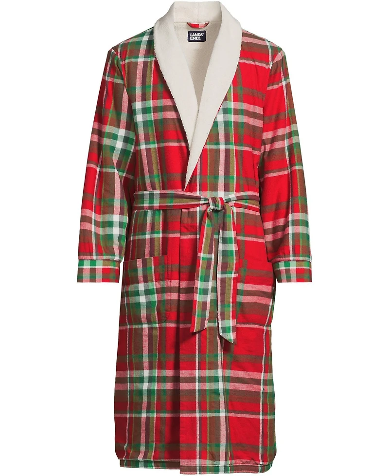 Lands' End Men's High Pile Fleece Lined Flannel Robe