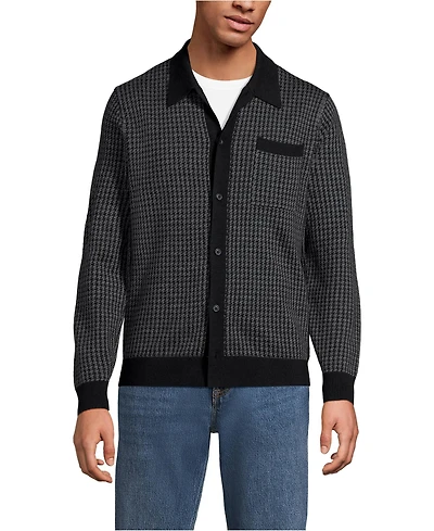 Lands' End Men's Long Sleeve Washable Merino Button Through Sweater Polo