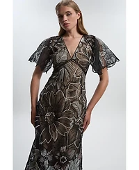 Karen Millen Women's Sequin Organdie Woven Maxi Dress