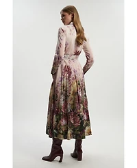 Karen Millen Women's Floral Long Sleeve Woven Maxi Dress