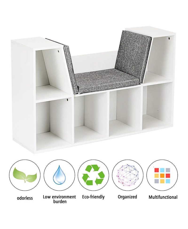 6 Cubby Kid Storage Cabinet Cushioned Bookcase Multi-Purpose Reading Shelf