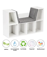 6 Cubby Kid Storage Cabinet Cushioned Bookcase Multi-Purpose Reading Shelf