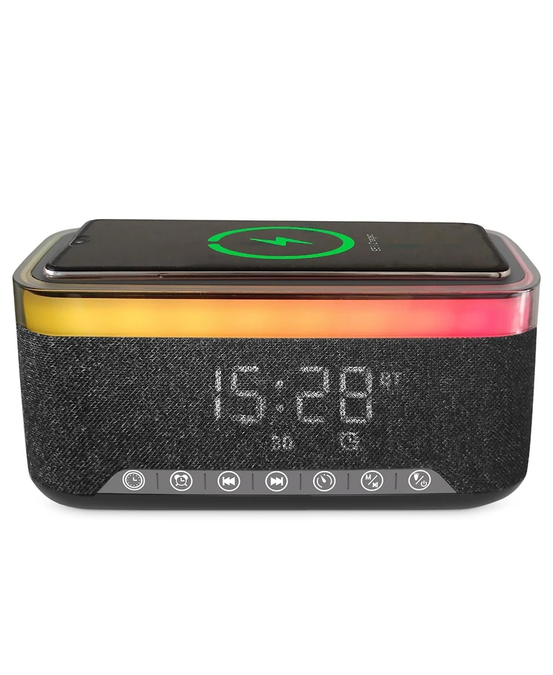 Alpha Digital 10W Bluetooth Stereo Speaker-Alarm Clock, Wireless Charging, Rgb light