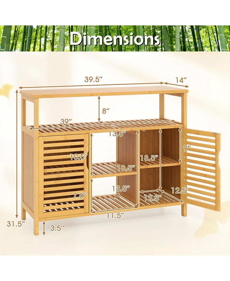 Gymax Bamboo Bathroom Cabinet 2-Door Storage Organizer w/ Shelves for Living Room