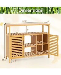 Gymax Bamboo Bathroom Cabinet 2-Door Storage Organizer w/ Shelves for Living Room