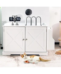 Gymax Large Side Table Furniture Wooden Cat Litter Box Enclosure Magazine Rack