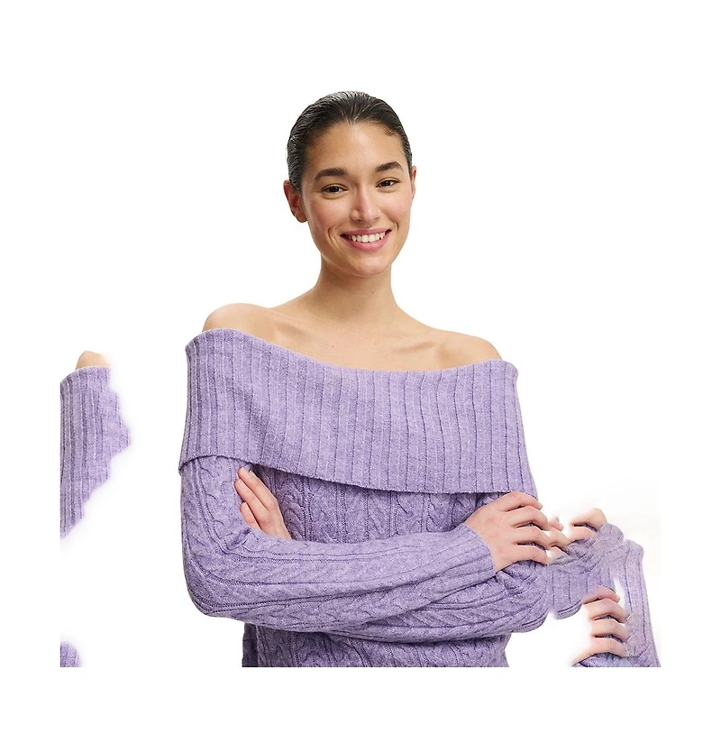 Cotton On Women's Fluffy Cable Off Shoulder Knit