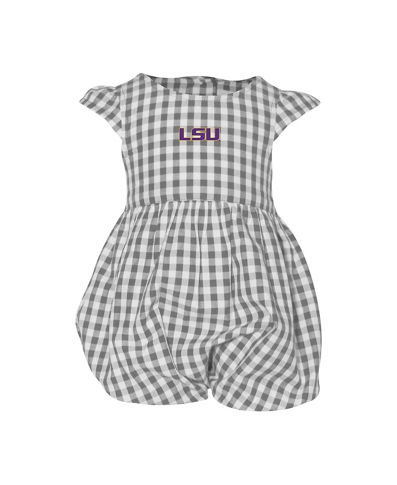 Garb Baby Girls Gray Lsu Tigers Cara Gingham Ruffled Bodysuit
