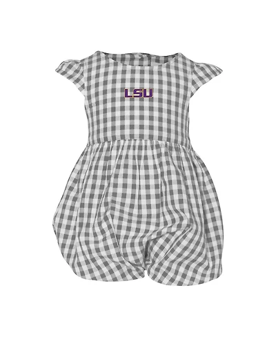 Garb Baby Girls Gray Lsu Tigers Cara Gingham Ruffled Bodysuit