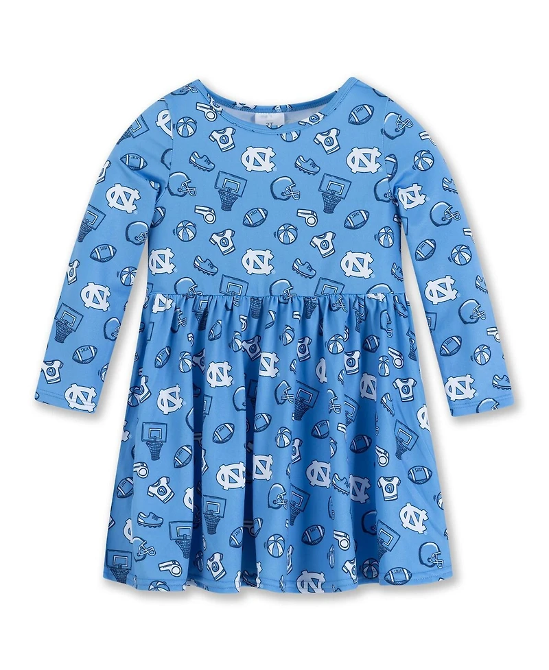 ZooZatz Girls Toddler Carolina Blue North Tar Heels All-Over Print Football Dress
