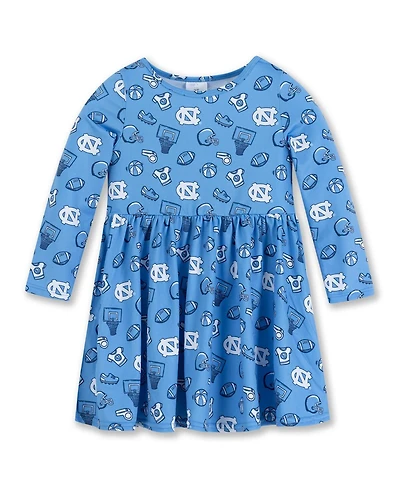 ZooZatz Girls Toddler Carolina Blue North Tar Heels All-Over Print Football Dress