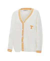 ZooZatz Women's Cream Tennessee Volunteers Striped Knit Button-Up Cardigan Sweater