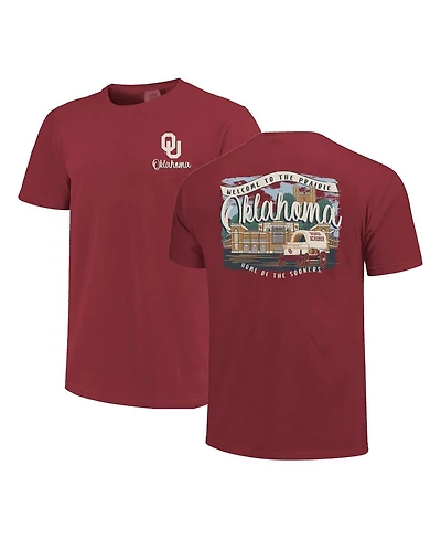 Image One Women's Crimson Oklahoma Sooners Comfort Colors Campus Scene Drawing Script T-Shirt