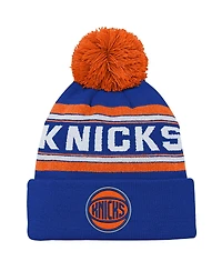 Outerstuff Big Boys and Girls Blue New York Knicks Backboard Jacquard Cuffed Pom with Knit Hat