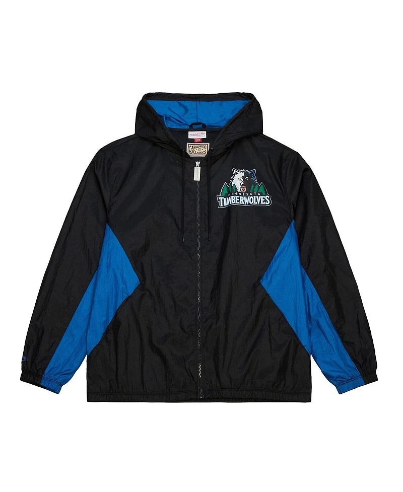 Mitchell & Ness Men's Black Minnesota Timberwolves Playmaker Full-Zip Windbreaker Jacket