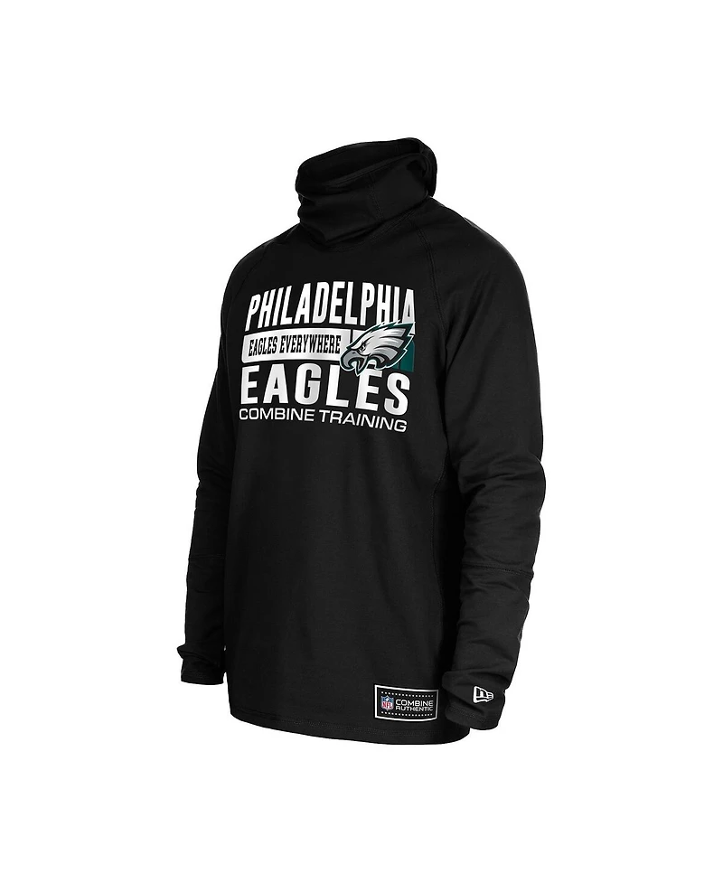 New Era Men's Black Philadelphia Eagles Functional Fandom Balaclava Helmet Stripe Tri-Blend Hoodie