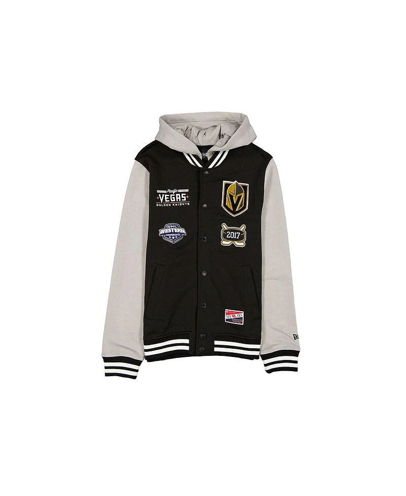 New Era Men's Black/Grey Vegas Golden Knights Full-Snap Fleece Hoodie Jacket