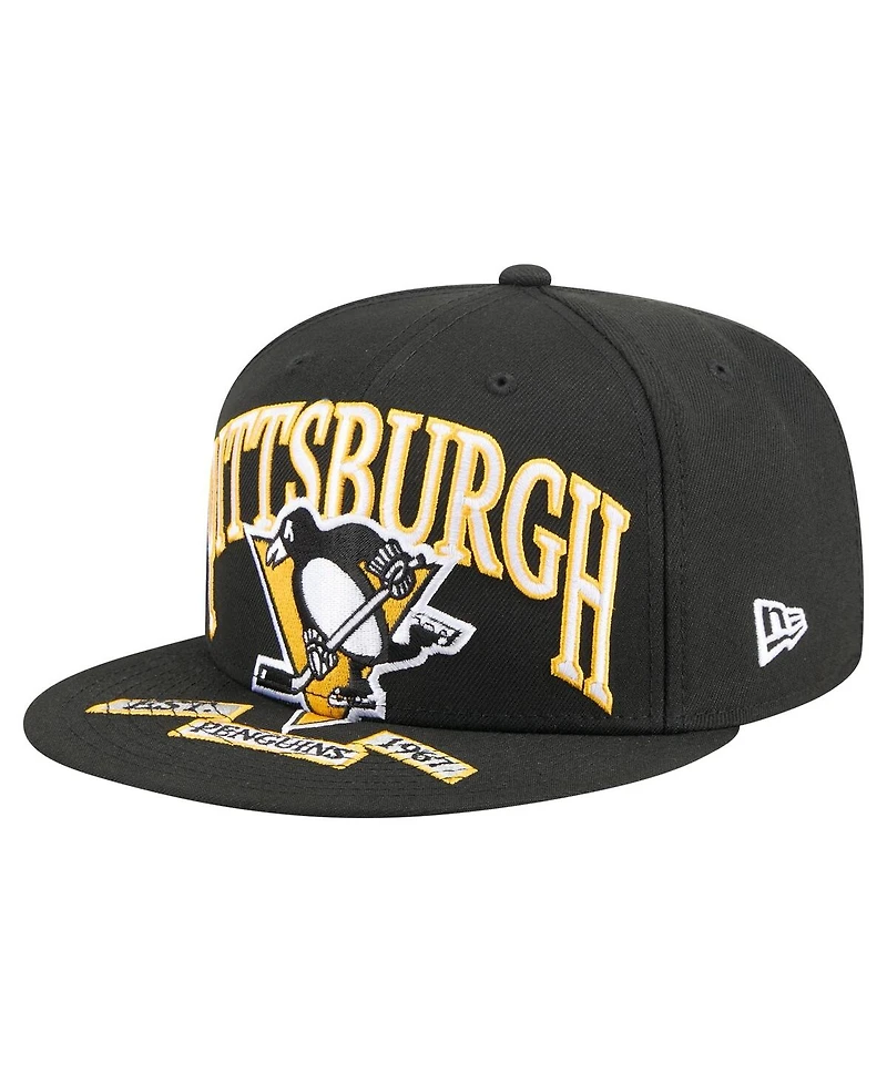 New Era Men's Black Pittsburgh Penguins Oversized Arch 59Fifty Fitted Hat