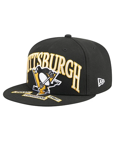 New Era Men's Black Pittsburgh Penguins Oversized Arch 59Fifty Fitted Hat