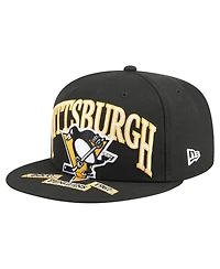 New Era Men's Black Pittsburgh Penguins Oversized Arch 59Fifty Fitted Hat