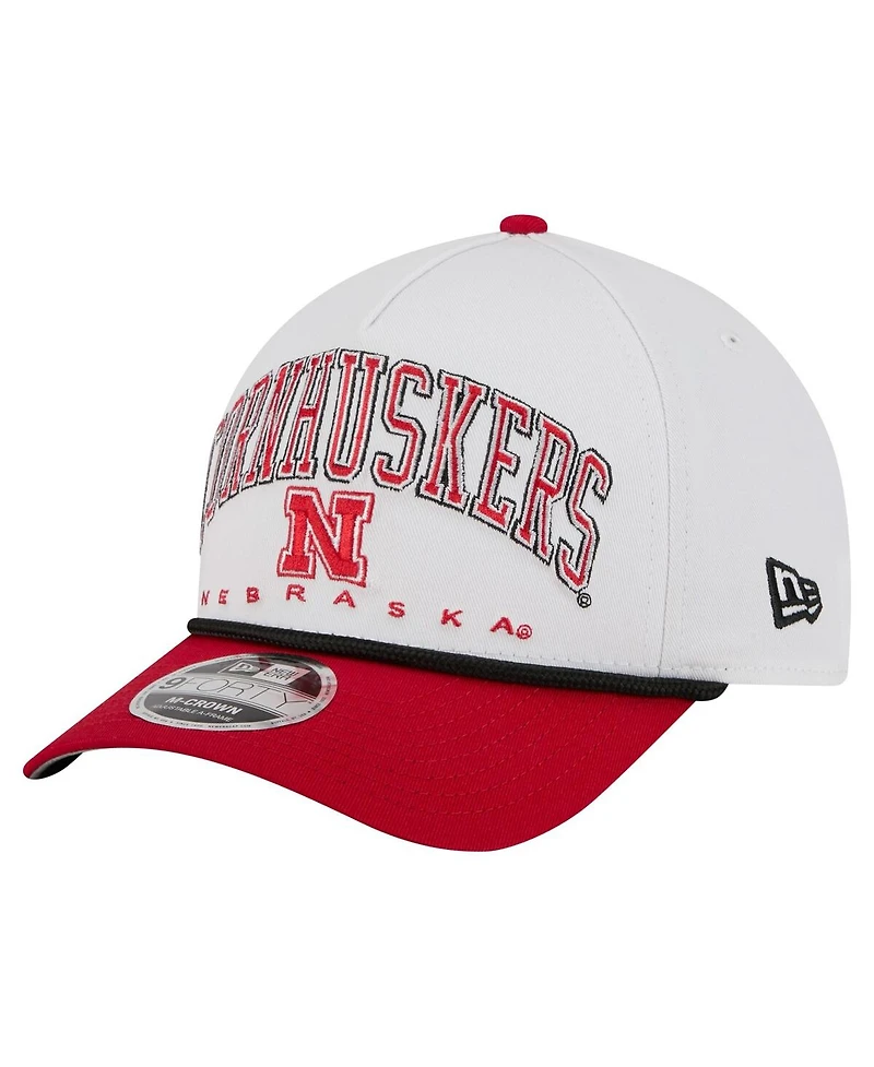 New Era Men's White/Scarlet Nebraska Huskers Arch Two-Tone Rope 9FORTY A-Frame M-Crown Adjustable Hat