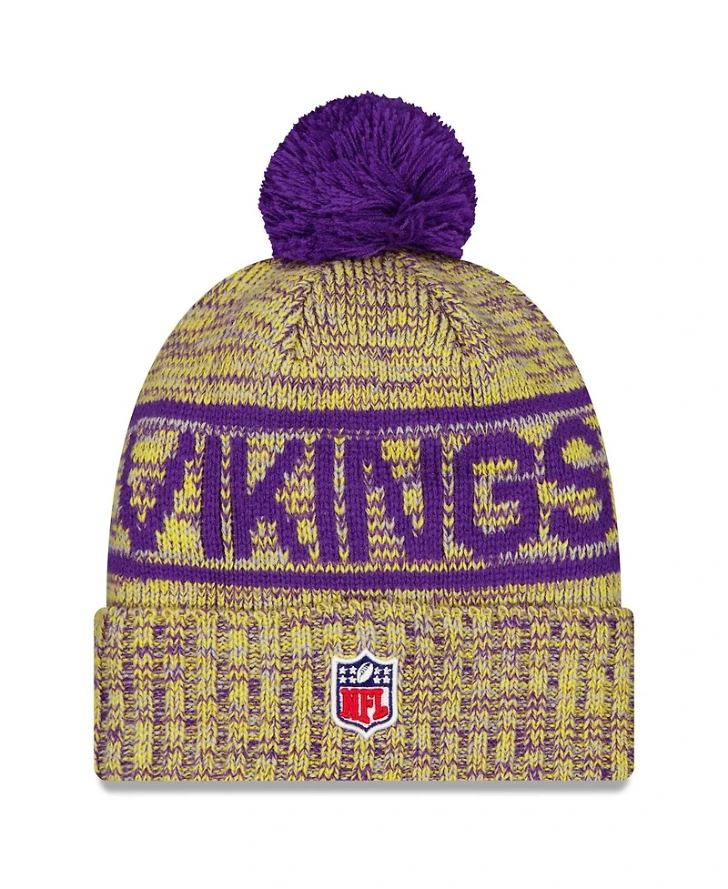 New Era Men's Gold Minnesota Vikings 2025 Sideline Cold Weather Cuffed Pom with Knit Hat