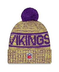New Era Men's Gold Minnesota Vikings 2025 Sideline Cold Weather Cuffed Pom with Knit Hat