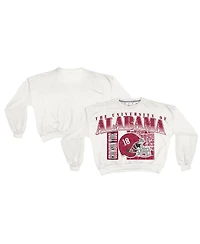 Pressbox Women's White Alabama Crimson Tide Oversized Janice Retro Waist-Length Sweatshirt