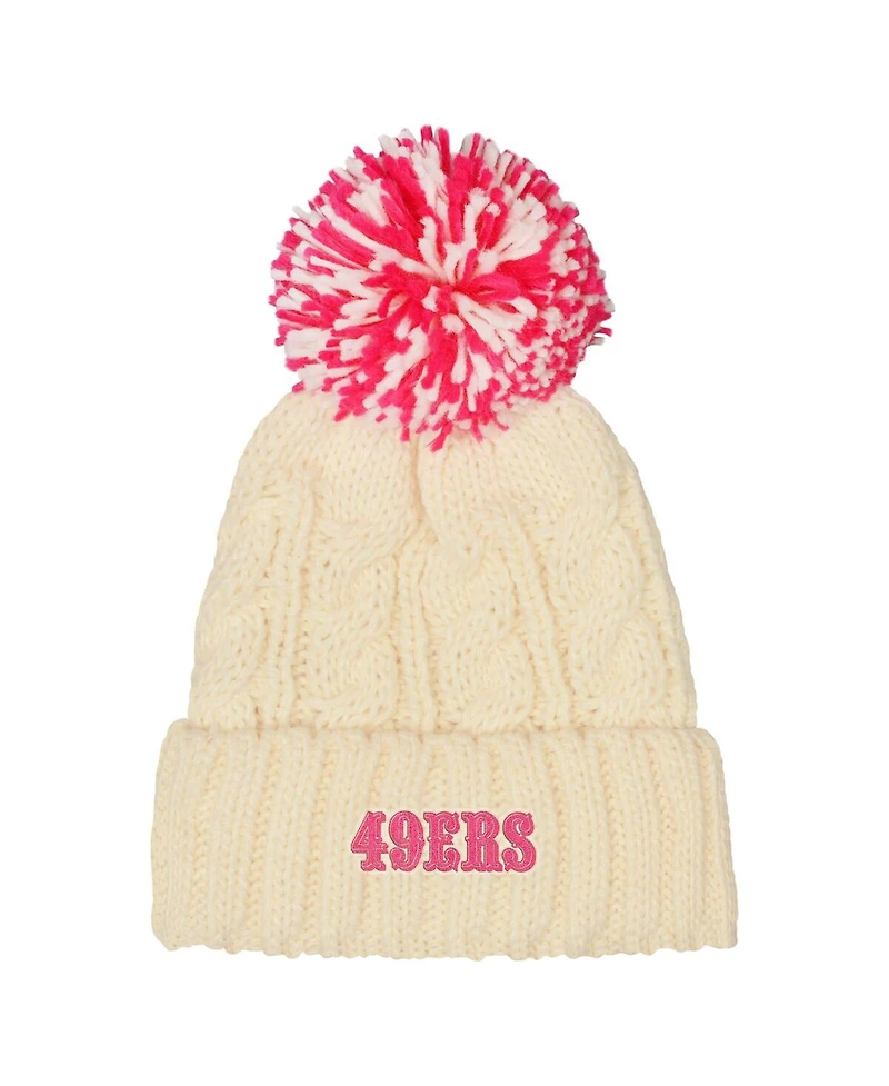 Outerstuff Girls White San Francisco 49ers Cable Cuffed Pom with Knit Hat