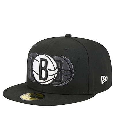 New Era Men's Black Brooklyn Nets Tri-Hit 59Fifty Fitted Hat