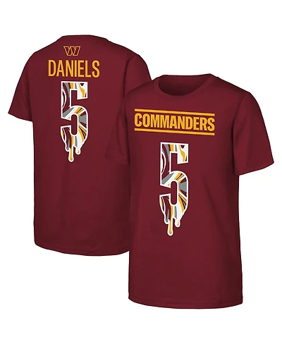 Outerstuff Big Boys and Girls Jayden Daniels Burgundy Washington Commanders Mainliner Drip Player Name Number T-Shirt
