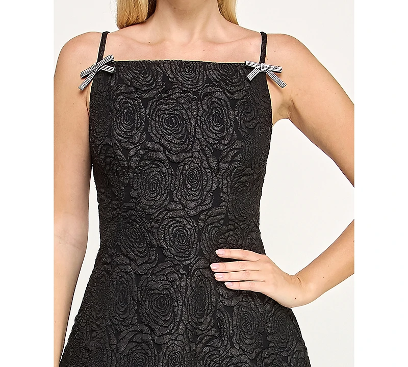 Crystal Doll Women's Jacquard Rhinestone Bow A-Line Short Dress