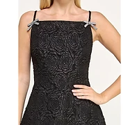 Crystal Doll Women's Jacquard Rhinestone Bow A-Line Short Dress