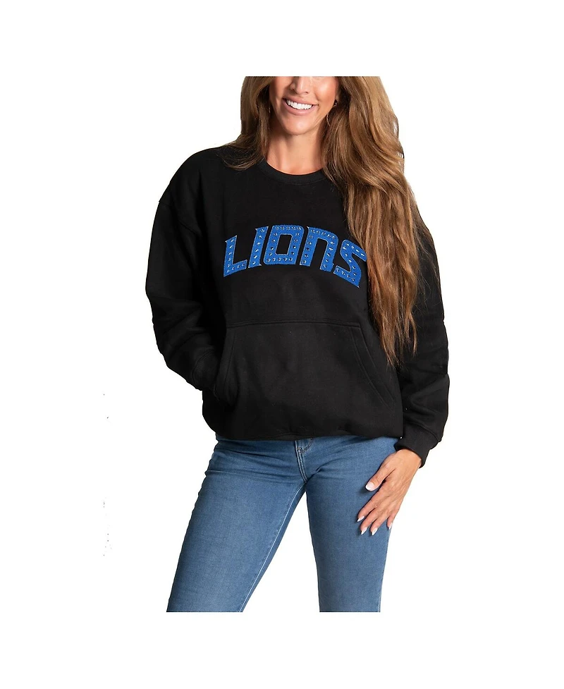 Cuce Women's Black Detroit Lions Chenille Jeweled Sweatshirt
