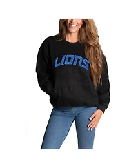 Cuce Women's Black Detroit Lions Chenille Jeweled Sweatshirt