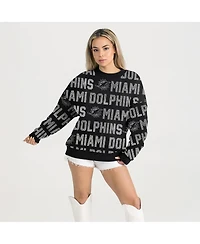Gameday Couture Women's Black Miami Dolphins Relaxed Drop Shoulder Hype Era Rhinestone Text Sweatshirt
