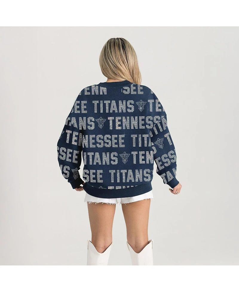 Gameday Couture Women's Navy Tennessee Titans Relaxed Drop Shoulder Hype Era Rhinestone Text Sweatshirt