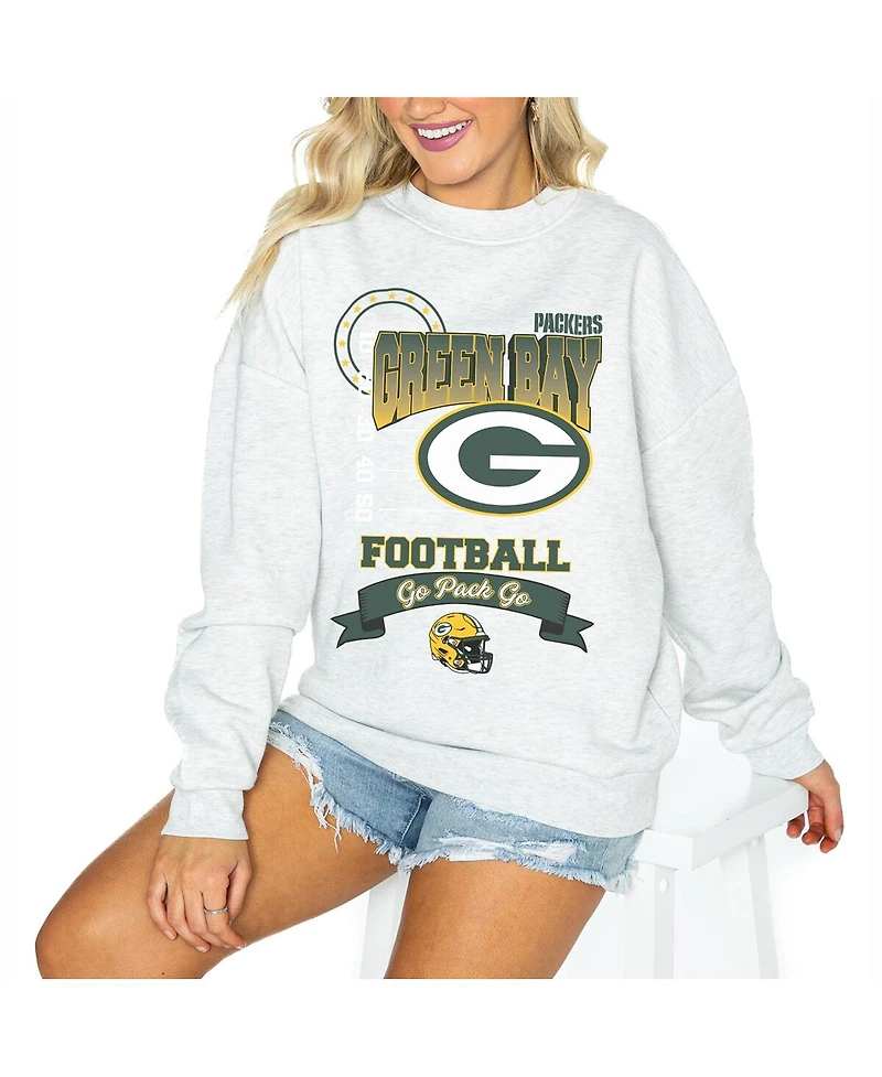 Gameday Couture Women's Ash Green Bay Packers Oversized Run the Show Pullover Sweatshirt