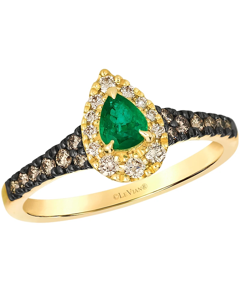 Le Vian Emerald (.25 ct. t.w.), Chocolate Diamond (.19 ct. t.w.) and Nude Diamond Ring (.15 ct. t.w.) in 14K Honey Gold